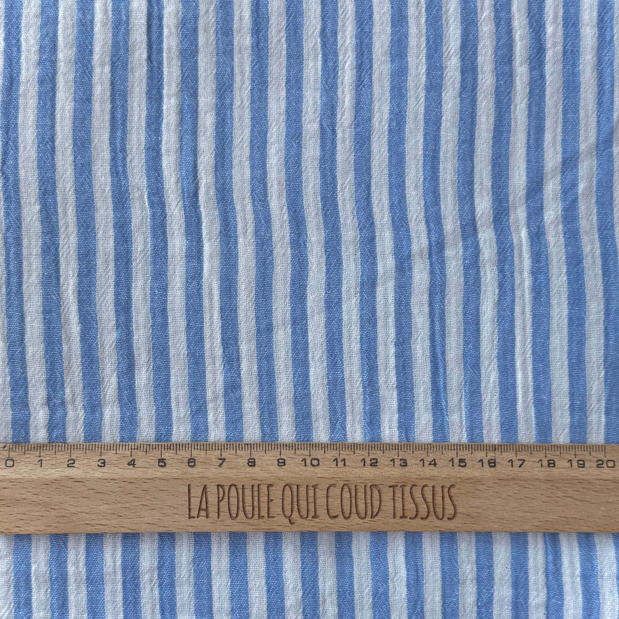 Double Gaze Double Face Stripes / Blanc Cassé - Azur
