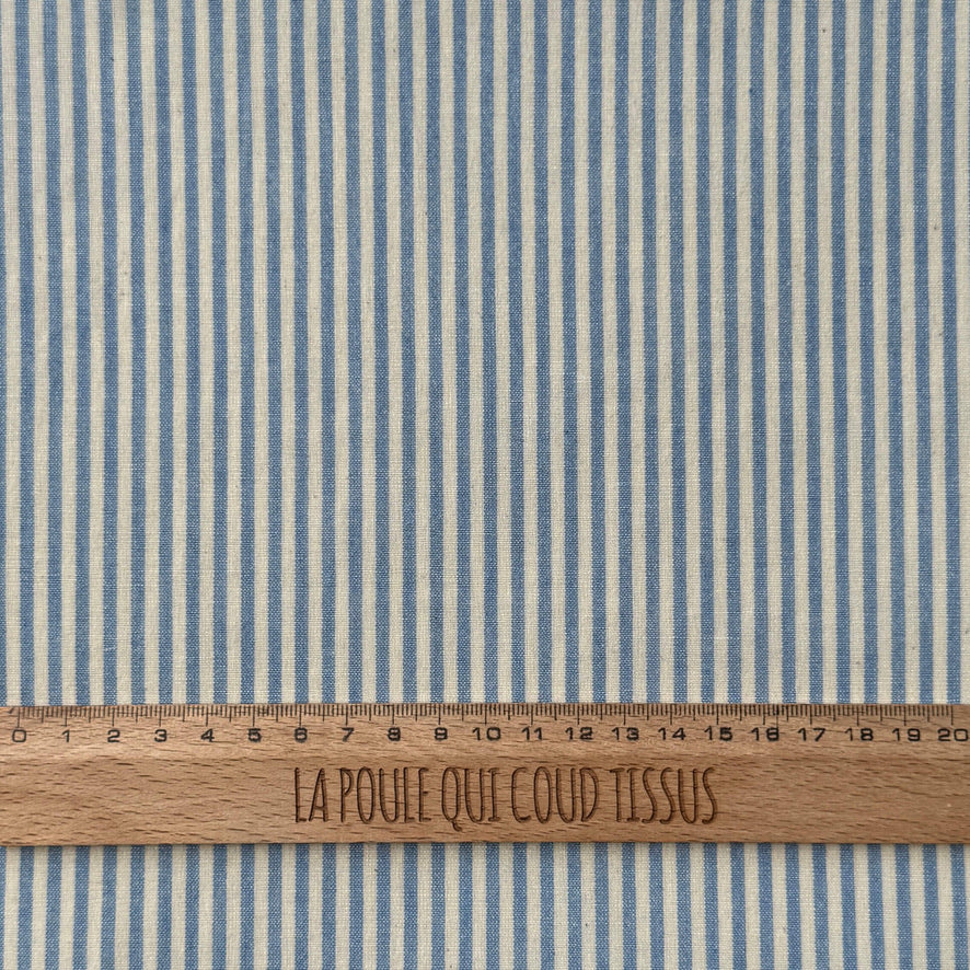 Coupon 90 cm - Coton Viscose Rayé / Raytis Bleu