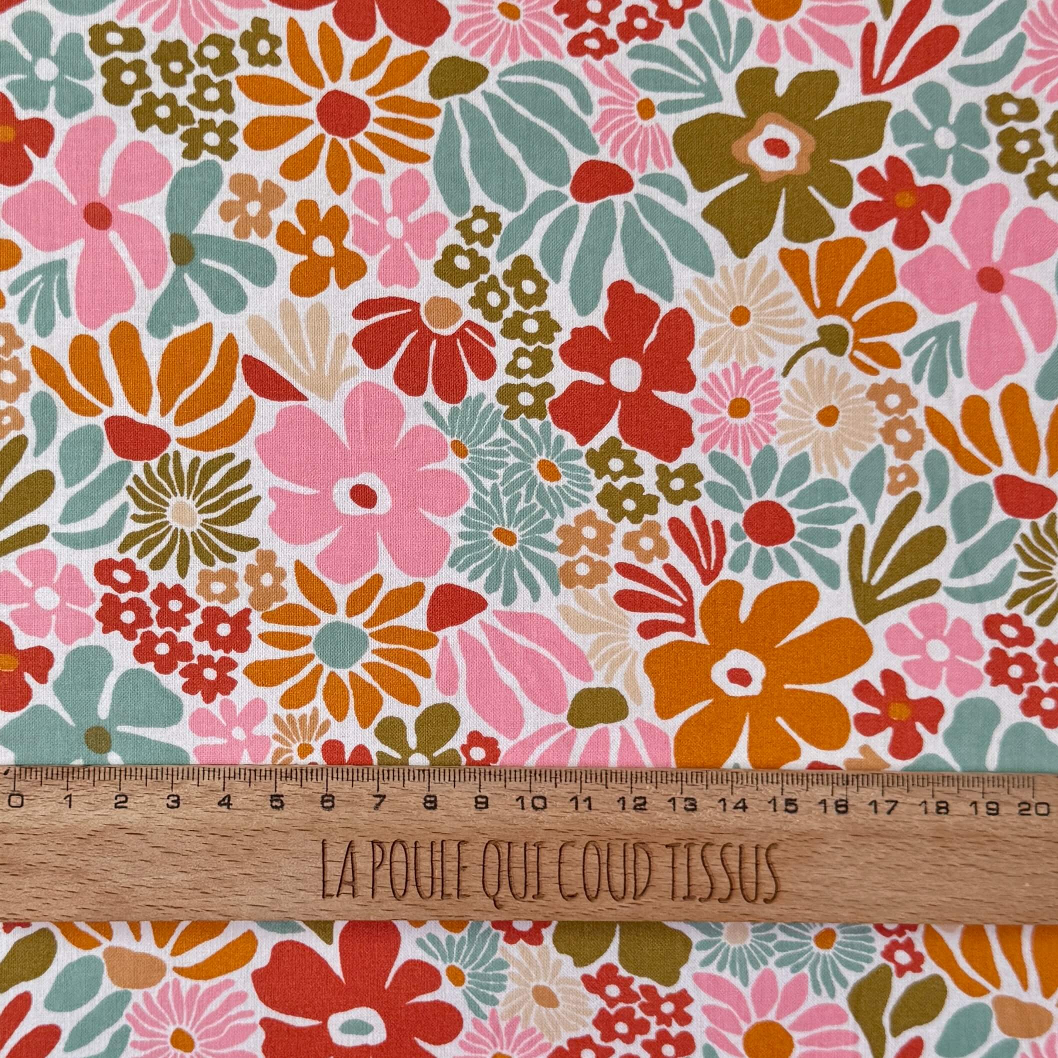 Coupon 80 cm - Coton Imprimé / Begonia Blanc