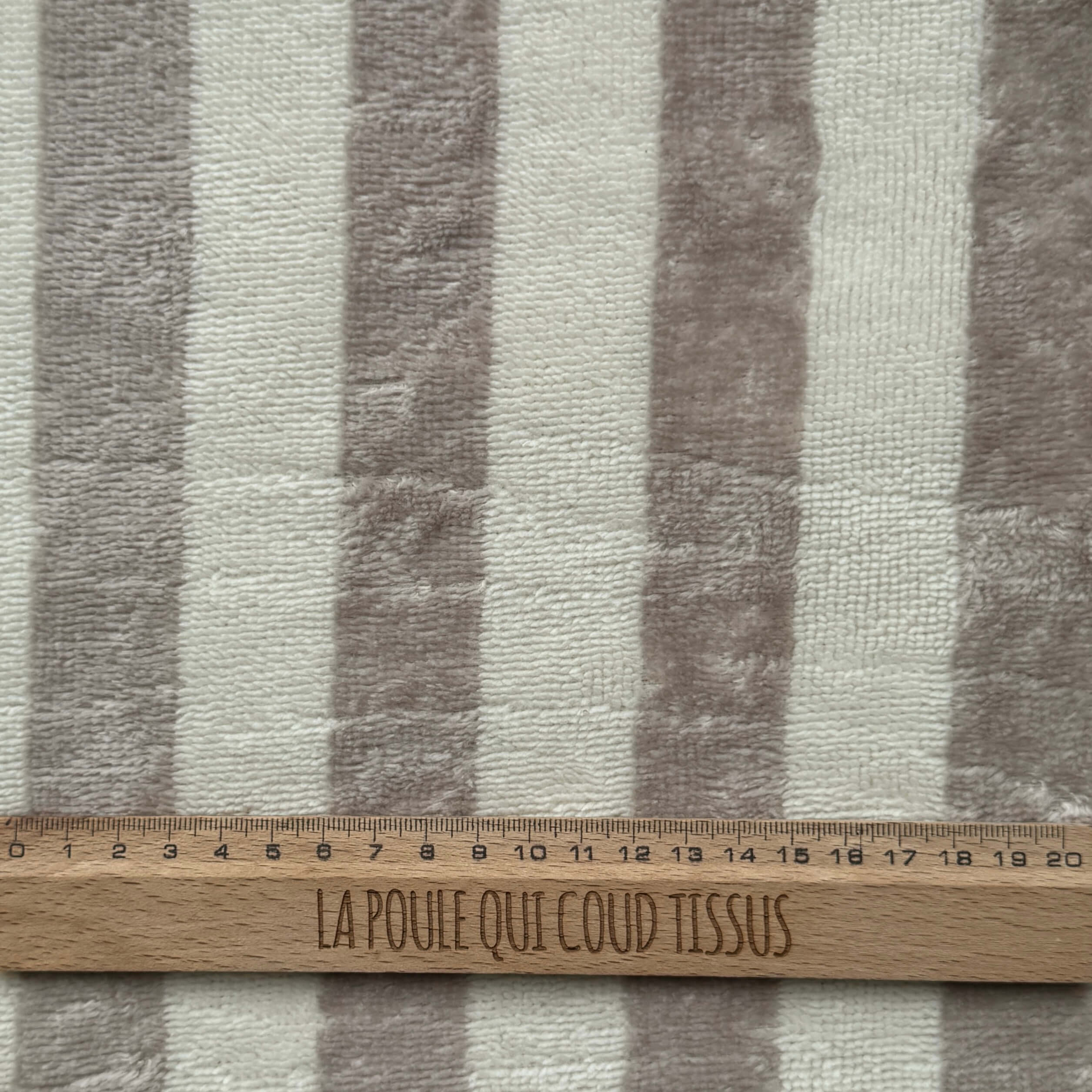 Coupon 1.5 m - Micro Eponge Bambou  Rayé / Ecru  - Galet