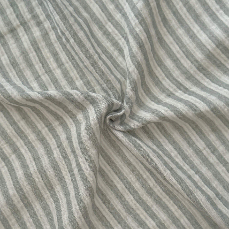 Coupon 90 cm - Double Gaze Double Face Stripes / Vert de Gris -Blanc Cassé