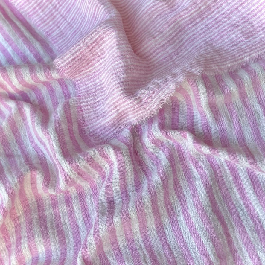 Double Gaze Double Face Stripes / Blanc Cassé - Bubble Gum