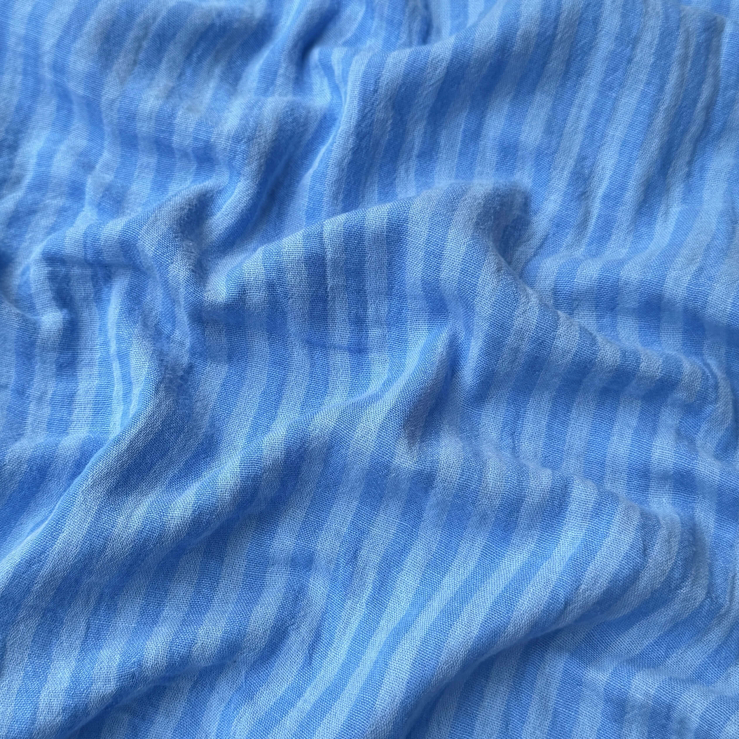 Coupon 1 Mètre - Double Gaze Double Face Stripes / Bleu - Ciel