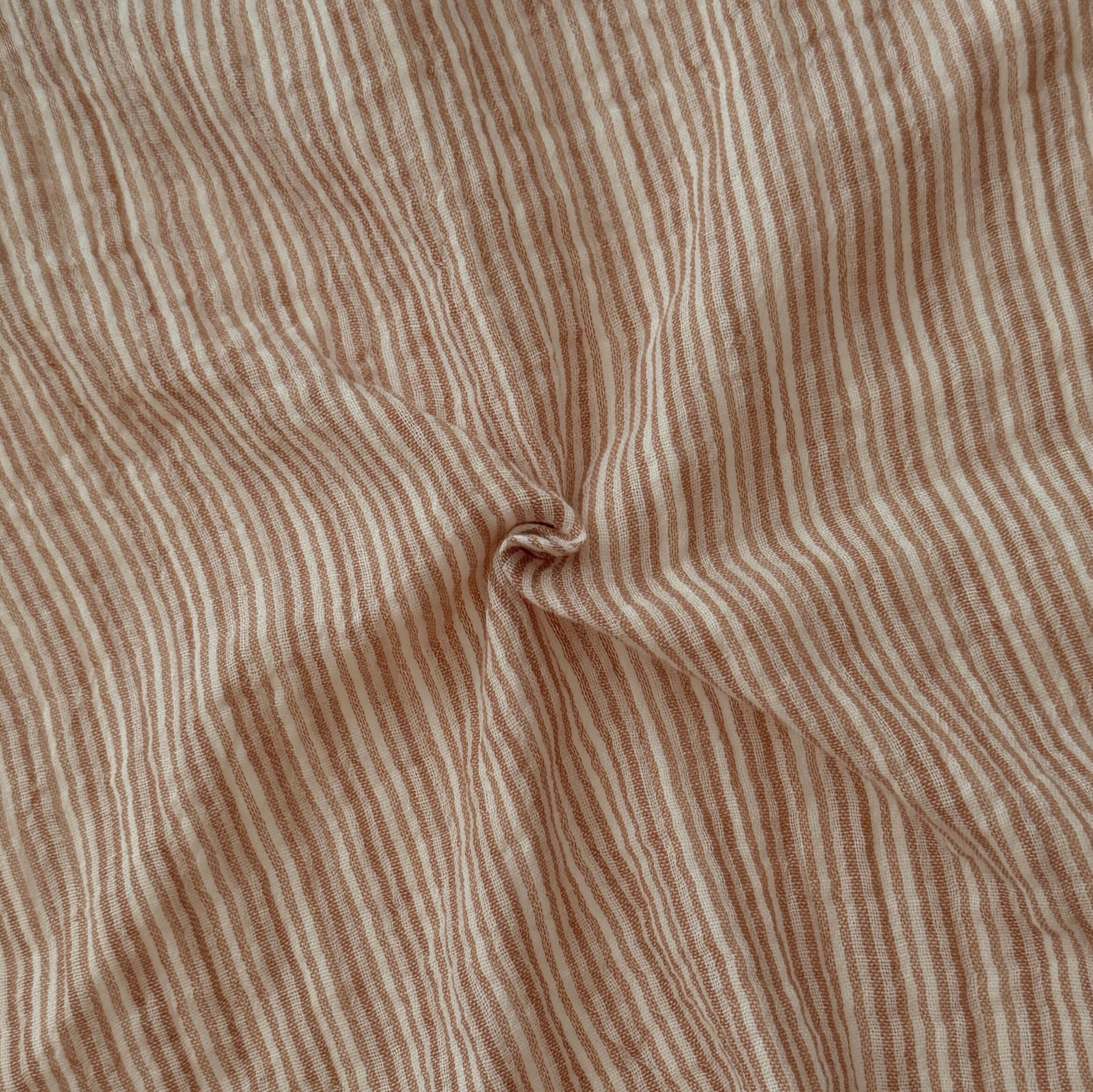 Coupon 1 Mètre - Double Gaze Double Face Stripes / Caramel-Blanc Cassé