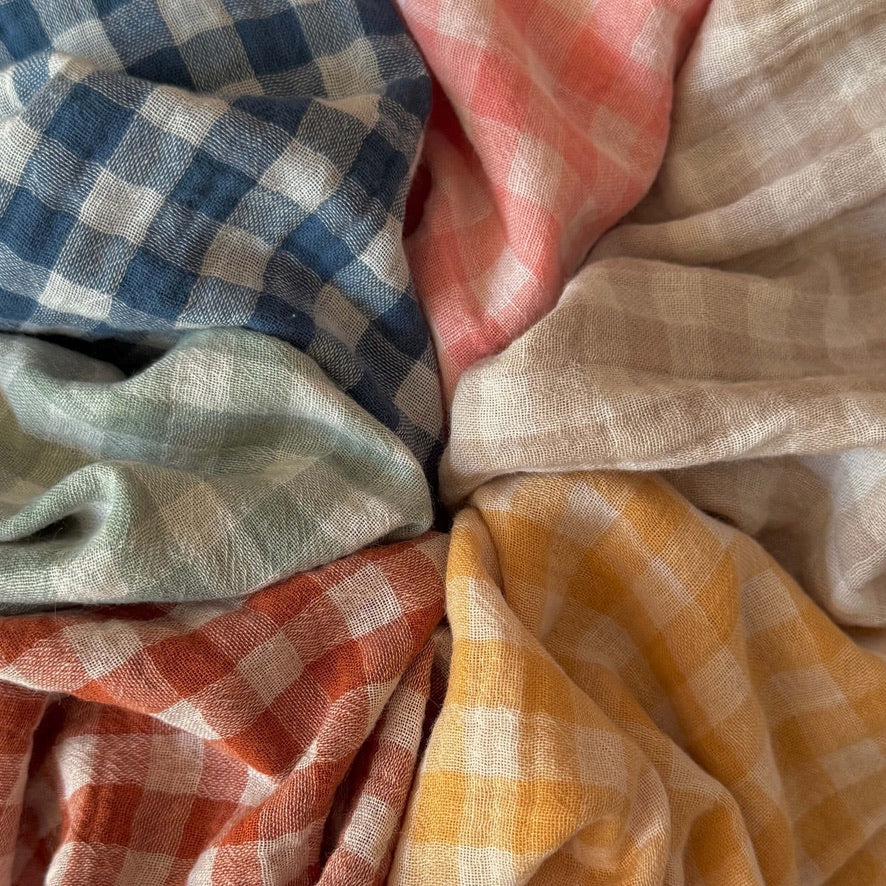 Coupon 1.5 m - Double Gaze Vichy / Pierre Bleue