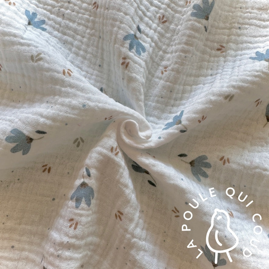 Coupon 1.1 m - Double Gaze / Sevia Blanc- Bleu