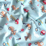 Coton Imprimé / Camions Bleu