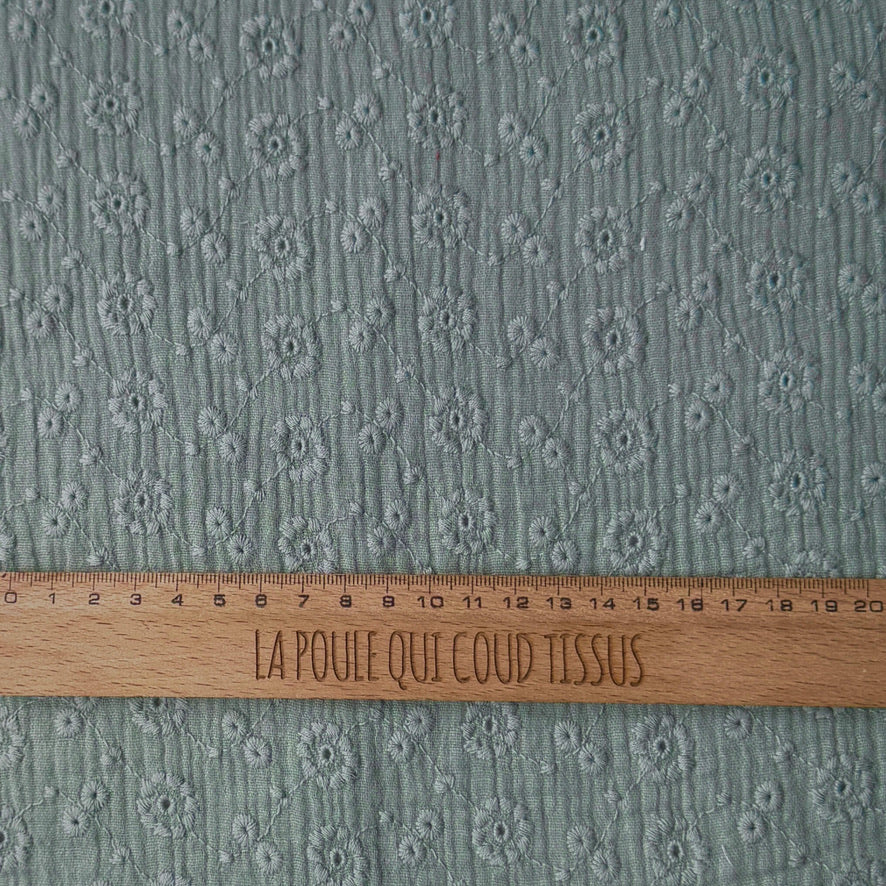 Coupon 1.5 m - Double Gaze Brodée / Suzy Vert de Gris