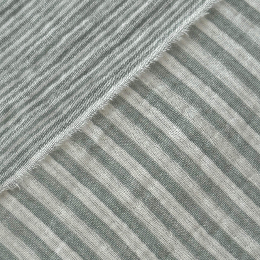 Coupon 90 cm - Double Gaze Double Face Stripes / Vert de Gris -Blanc Cassé