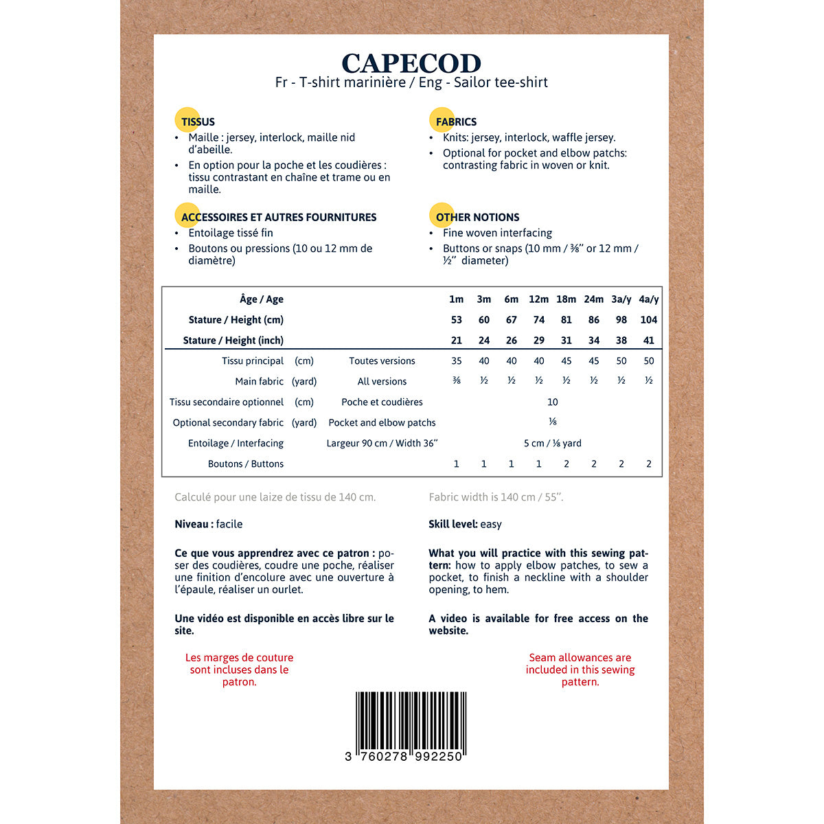Patron de Couture - Ikatee / Tee-shirt bébé marinière CAPECOD