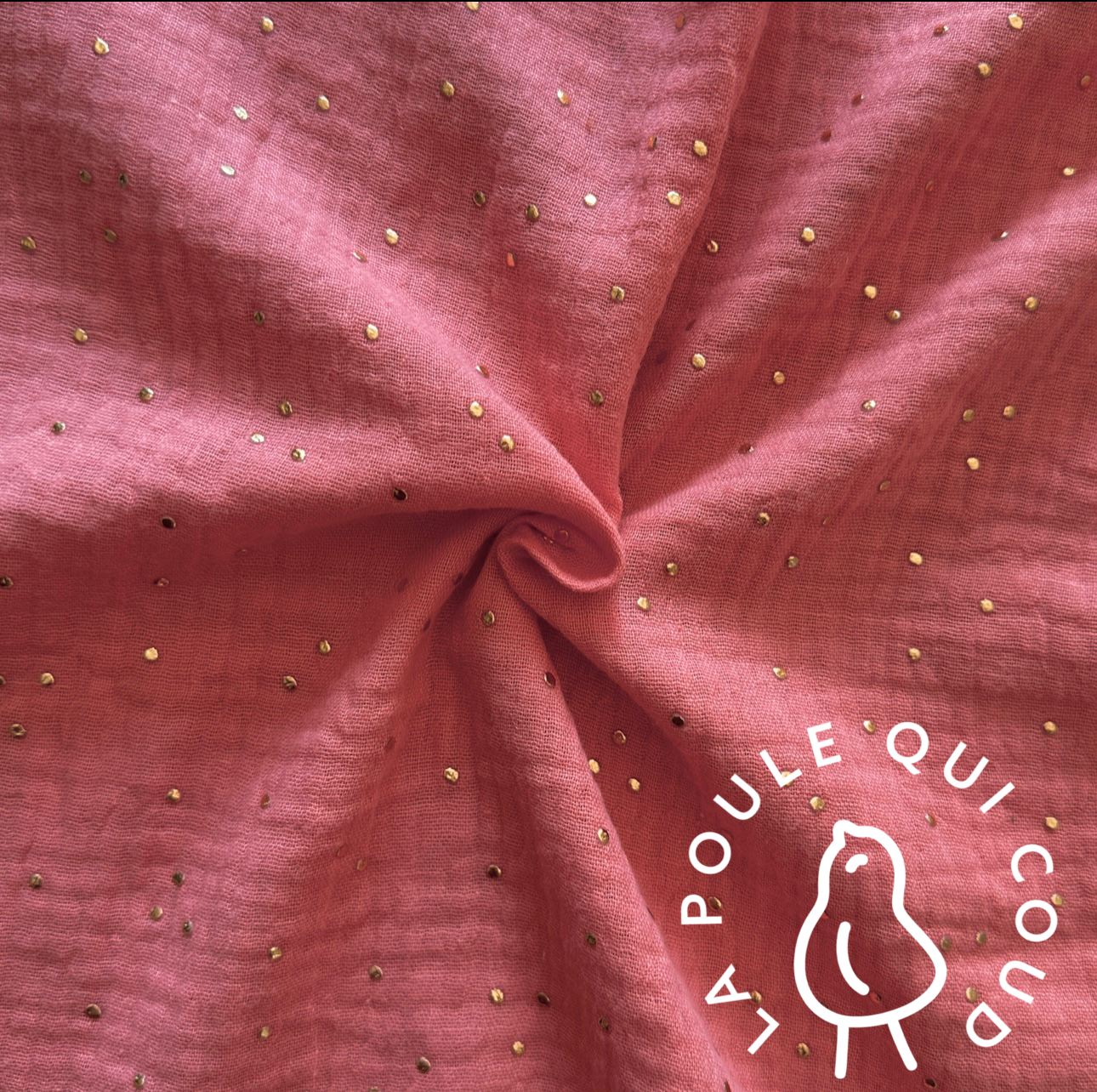Coupon 1.3 m - Double Gaze à Pois Dorés / Sorbet
