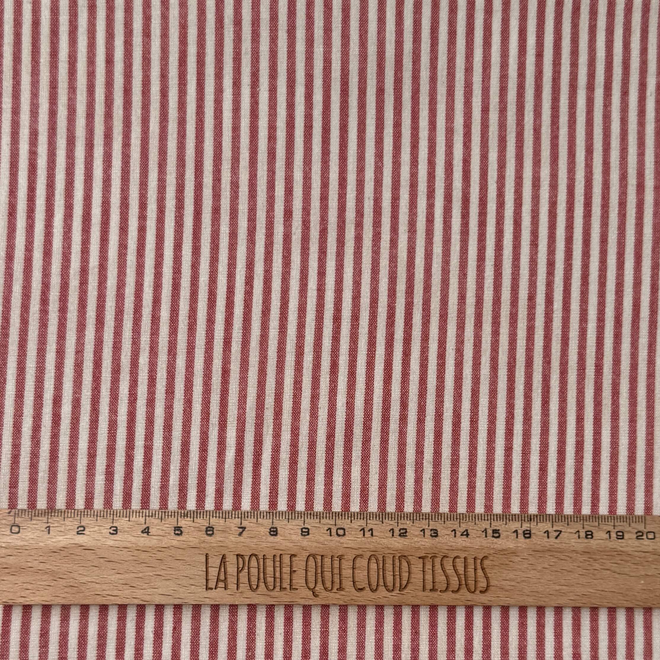 Coupon 1.8 m - Coton Viscose Rayé / Raytis Rouge