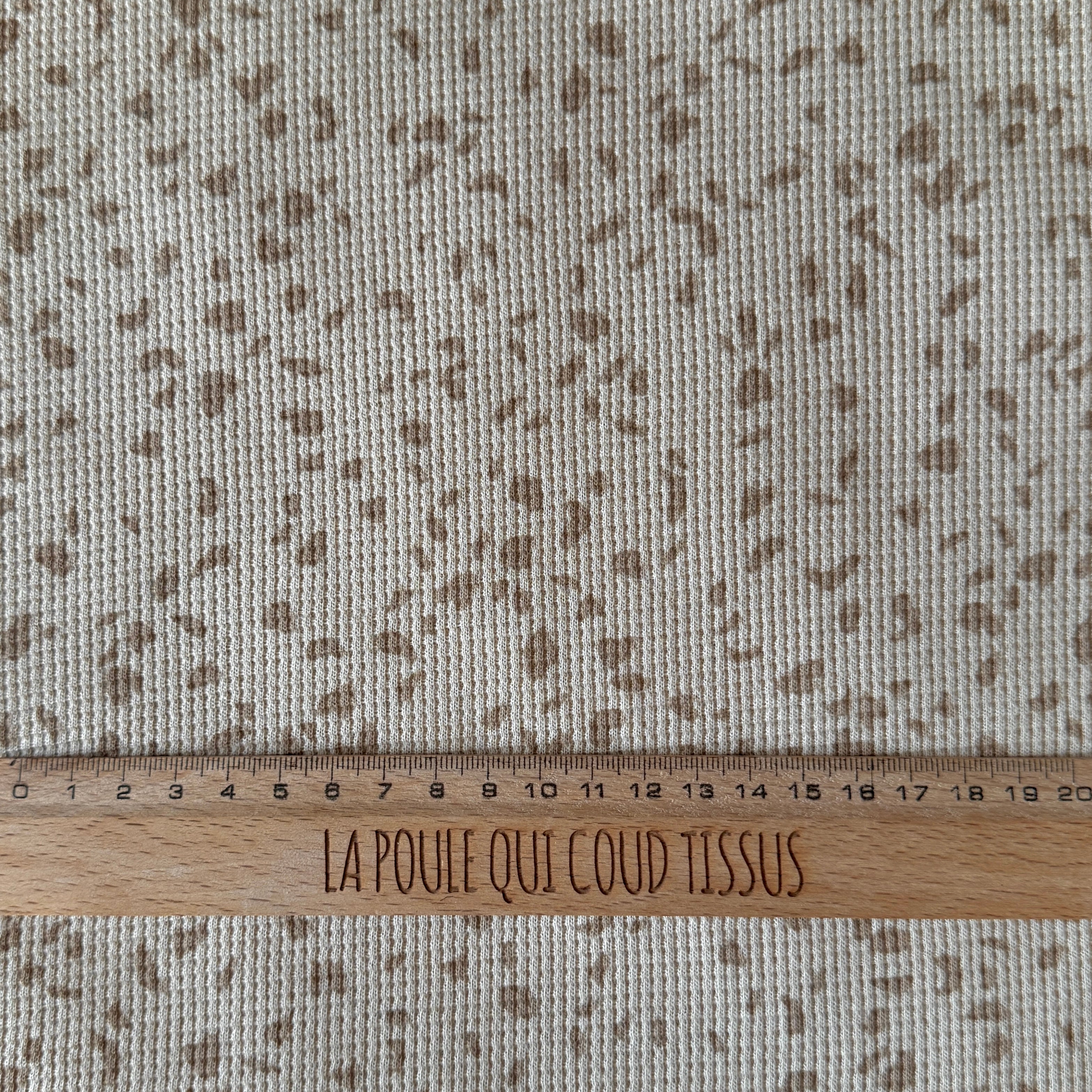 Coupon 1.3 m - Nid d'abeille Maille / Granito Lin- Café au lait
