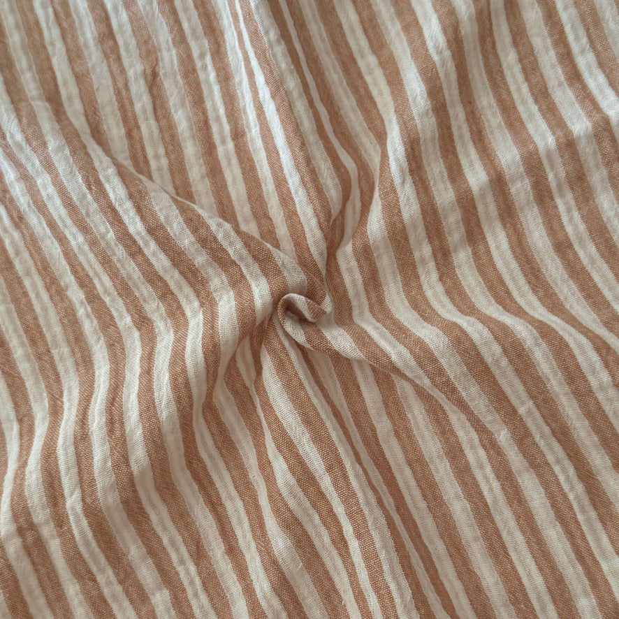 Coupon 1 Mètre - Double Gaze Double Face Stripes / Caramel-Blanc Cassé