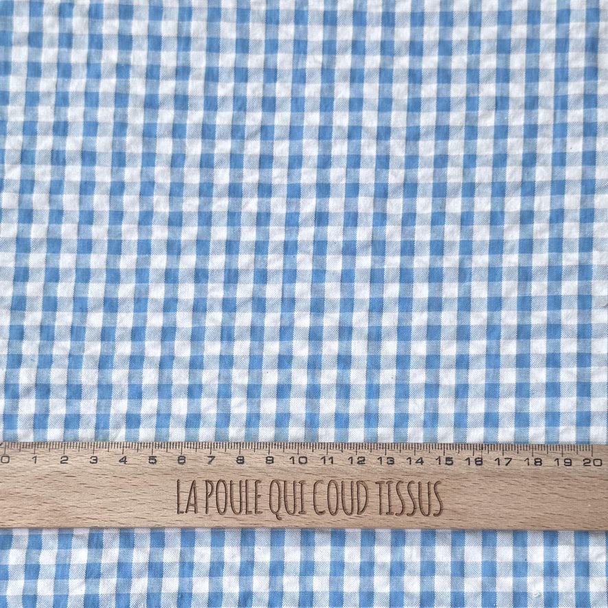 Coupon 1.2 m - Seersucker / Eli Blanc Cassé - Bleu