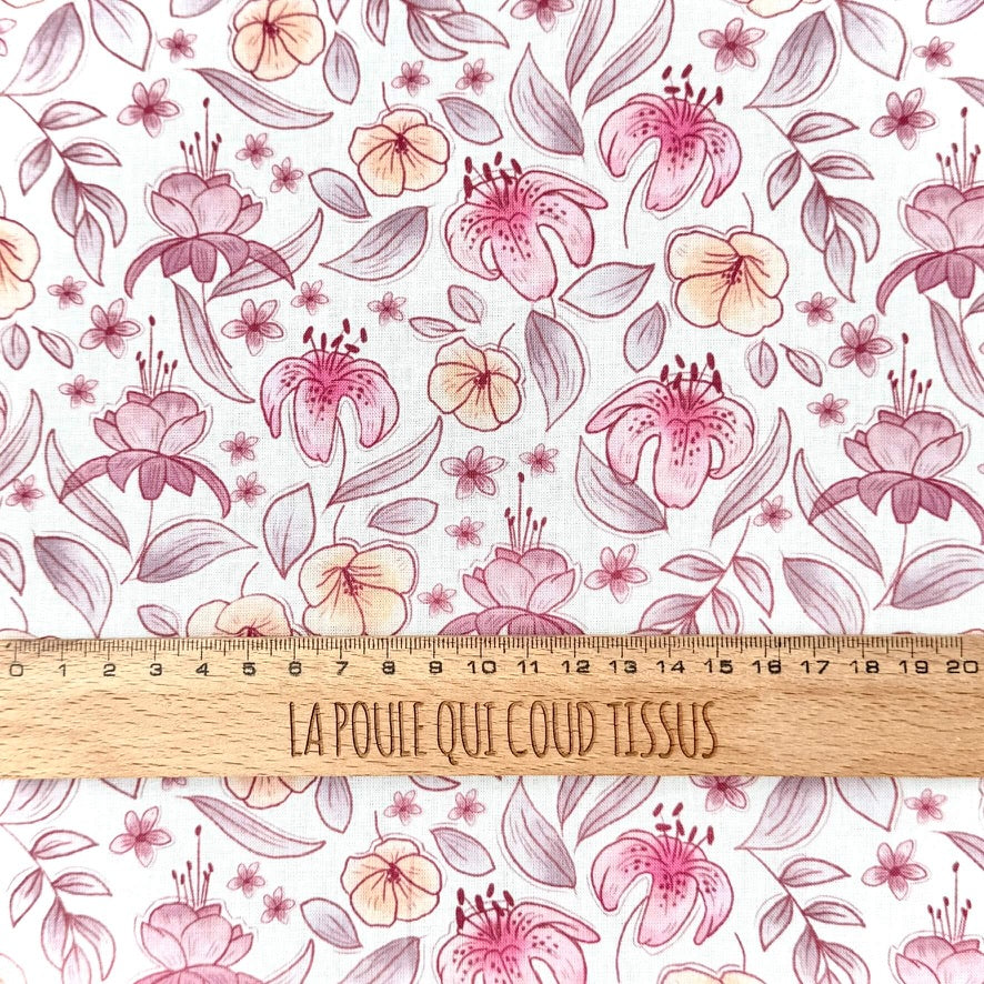 Coupon 1 Mètre - Coton Numérique Exclusif LPQC / Fleurs romantiques