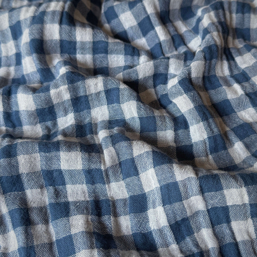 Coupon 1.5 m - Double Gaze Vichy / Pierre Bleue