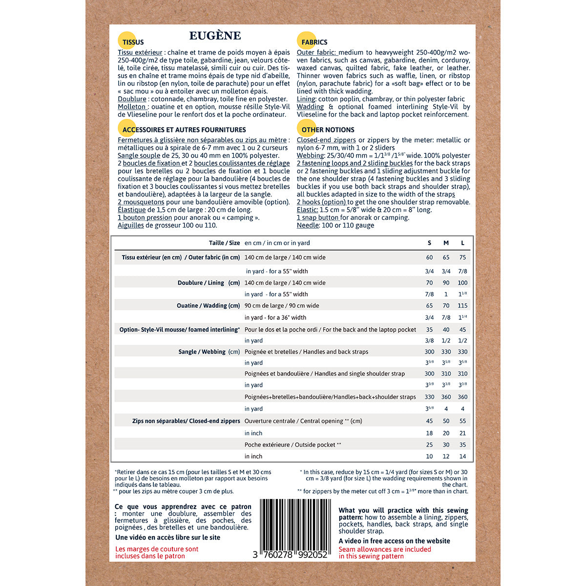 Patron de Couture - Ikatee / Sac à dos & Sacoche Eugène