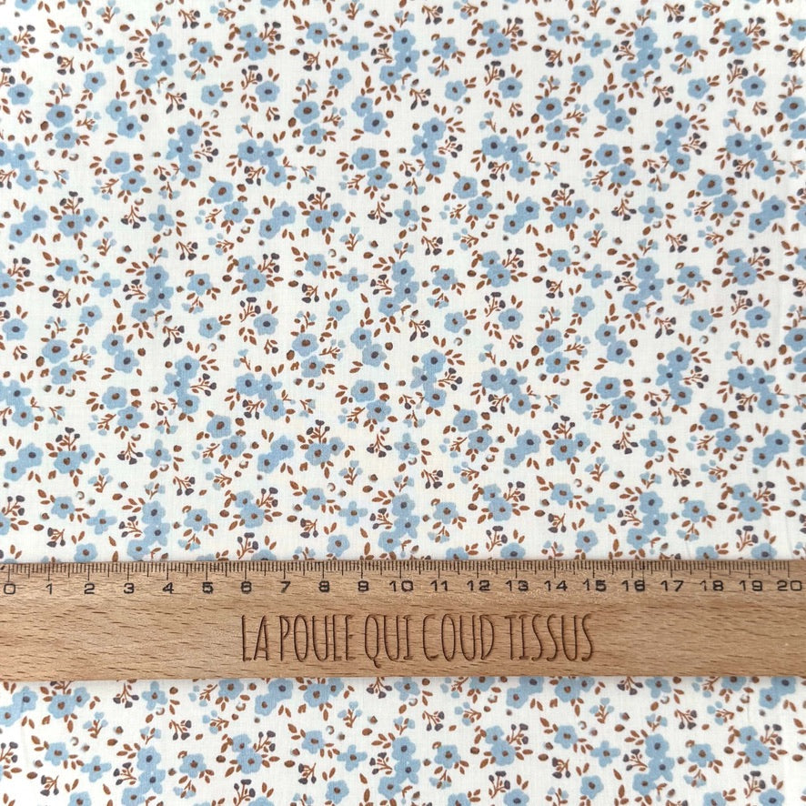 Coupon 50 cm - Popeline de Coton / Capri Ecru-Baltique