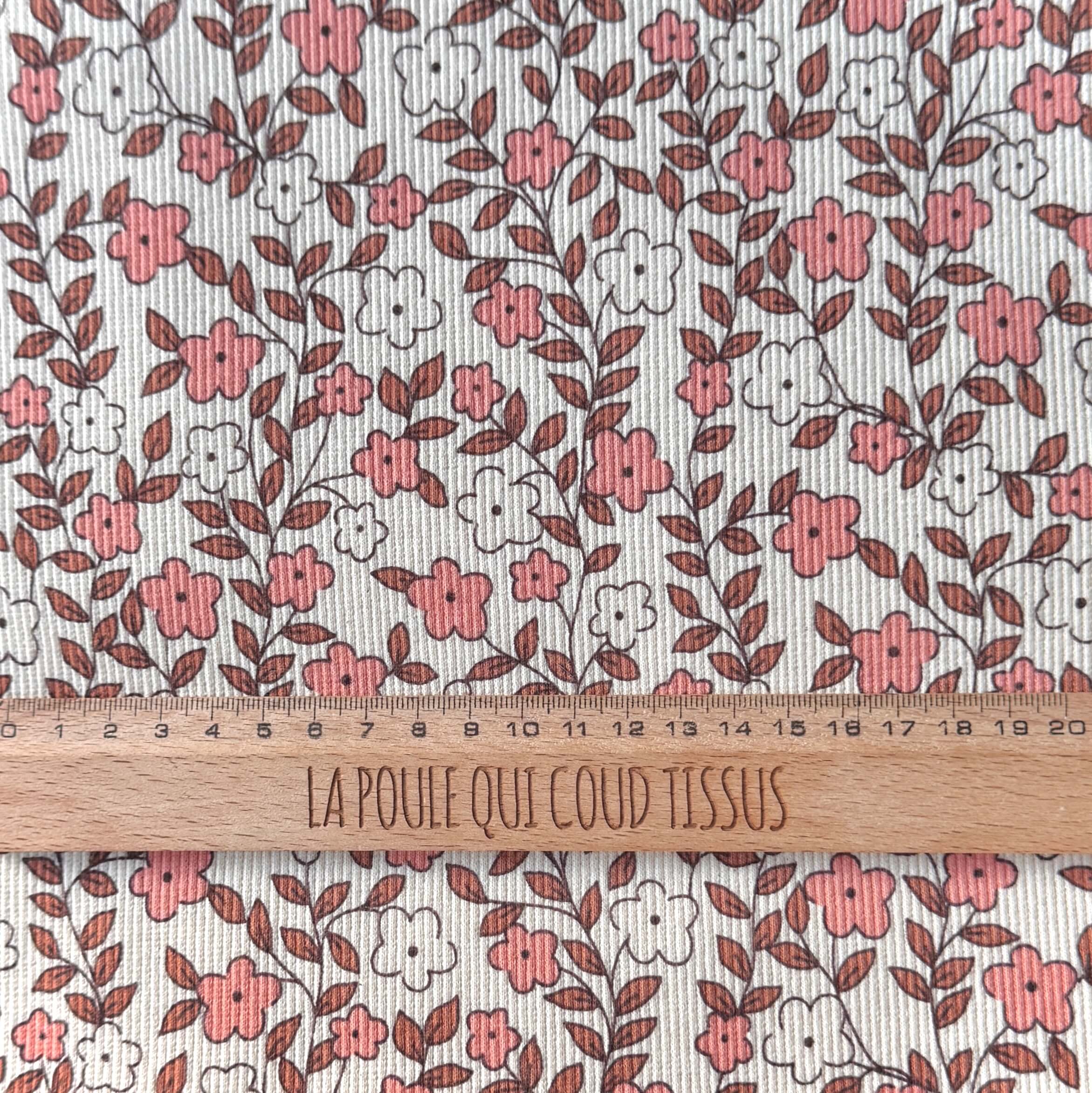 Coupon 50 cm - Jersey Côtelé / Marsala Flower GOTS
