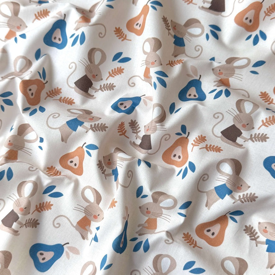 Coupon 50 cm - Coton Numérique Exclusif LPQC / Souris Ecru-Bleu