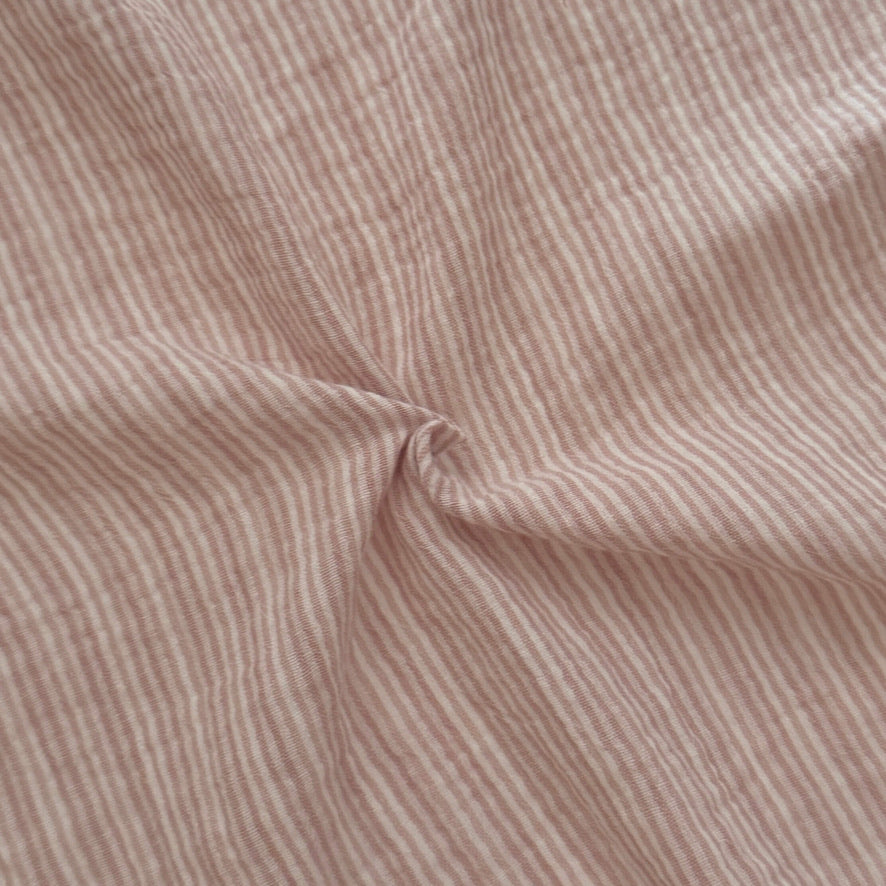 Coupon 60 cm - Double Gaze Double Face Stripes / Vieux Rose -Blanc Cassé