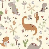 Printed Cotton / Dracorex Dinosaurs Ecru - Forest