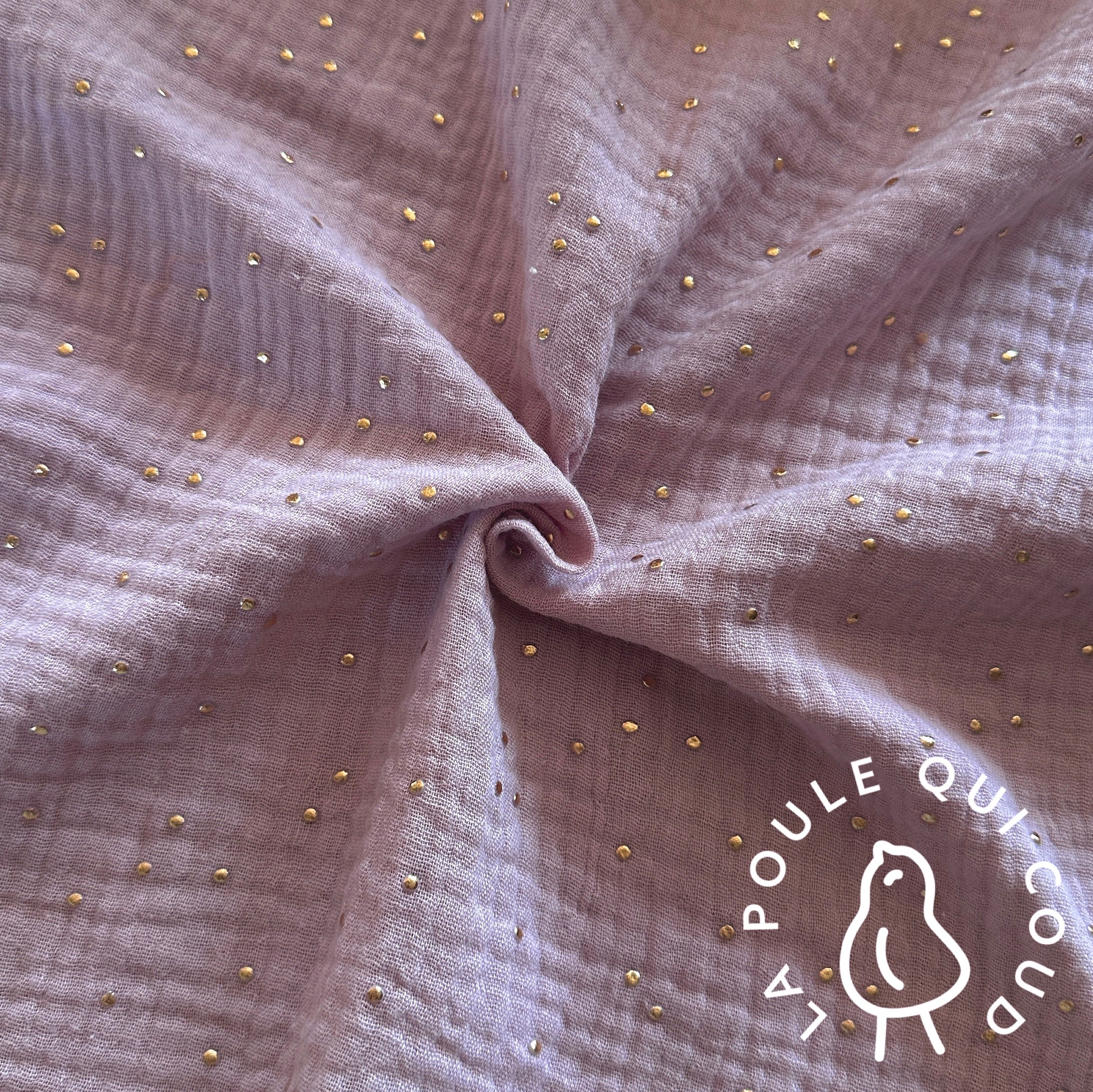 Coupon 1.1 m - Double Gaze à Pois Dorés / Pétale