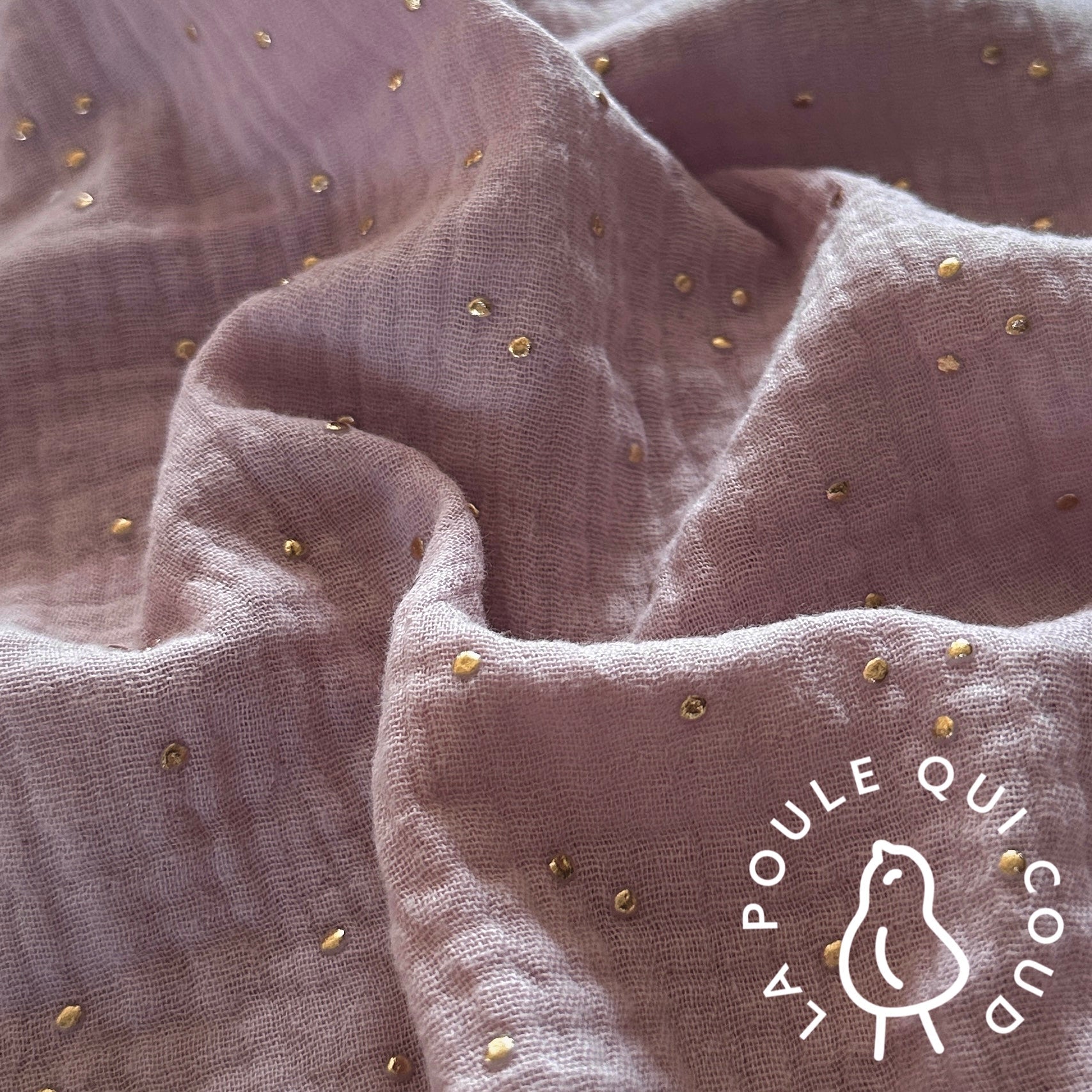 Coupon 1.1 m - Double Gaze à Pois Dorés / Pétale