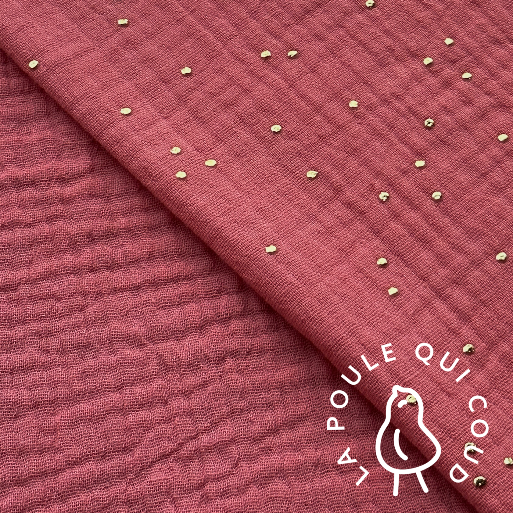Coupon 1.3 m - Double Gaze à Pois Dorés / Sorbet