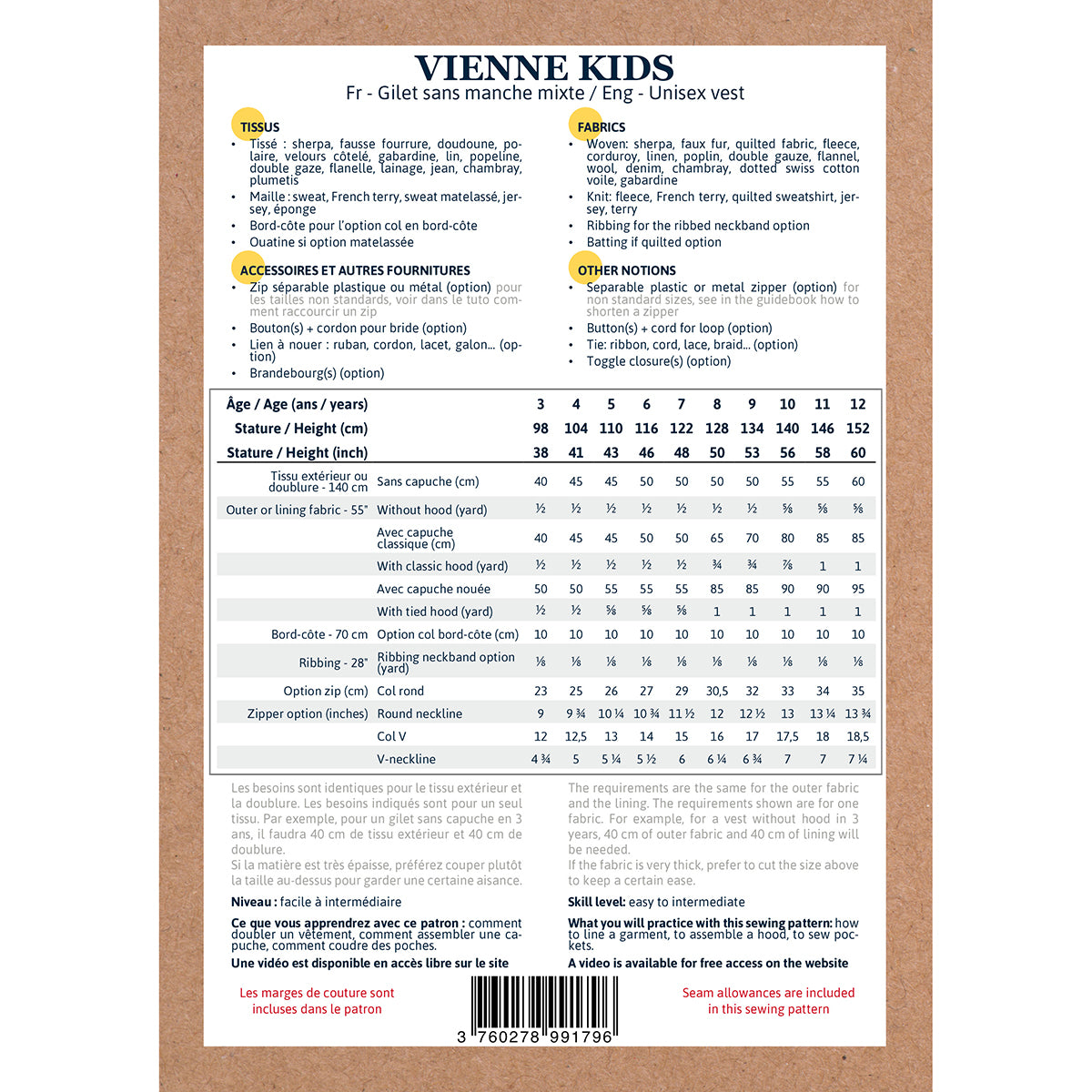 Patron de Couture - Ikatee / Gilet sans manches Enfant VIENNE KIDS