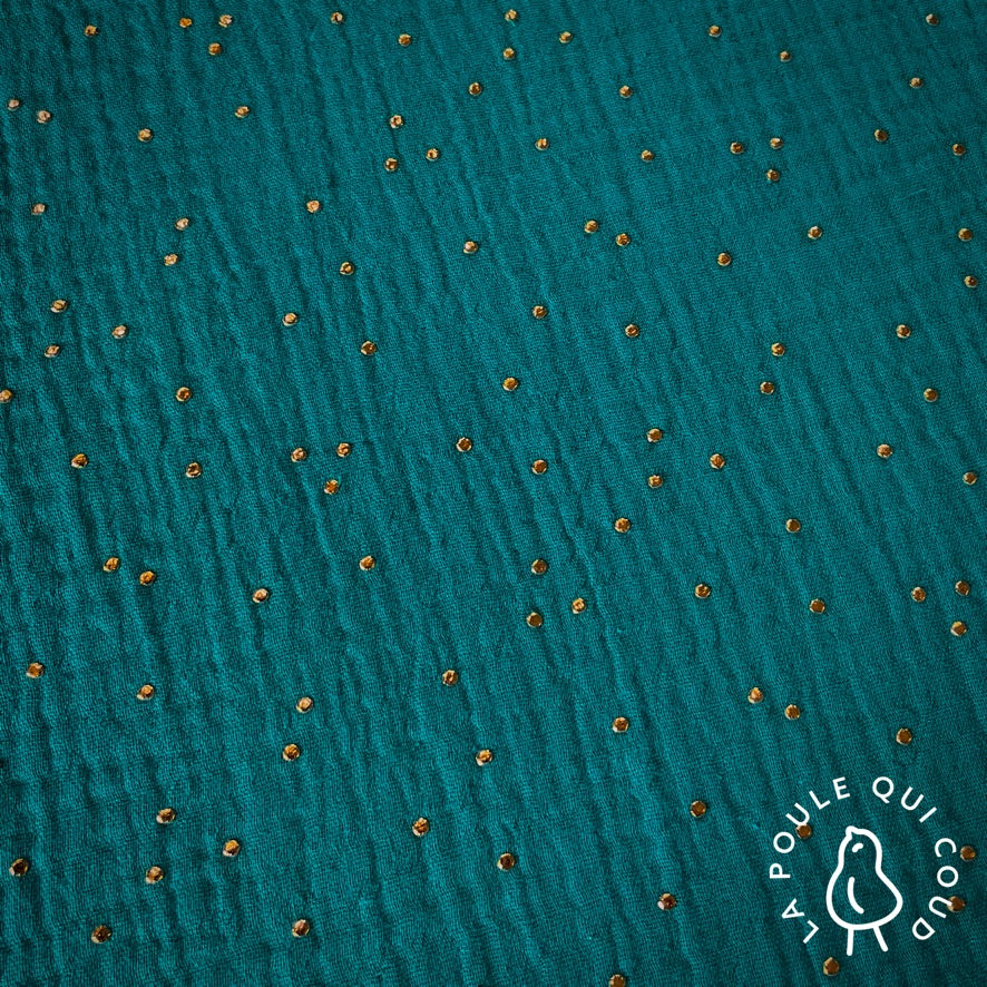 Double Gaze à Pois Dorés / Emeraude