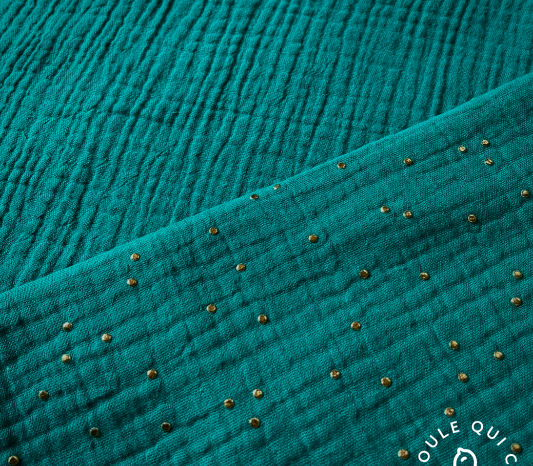 Double Gaze à Pois Dorés / Emeraude