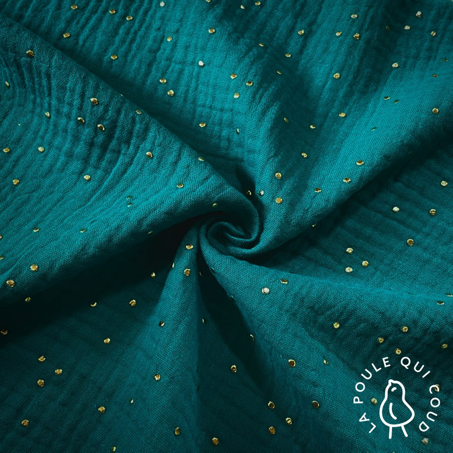 Double Gaze à Pois Dorés / Emeraude